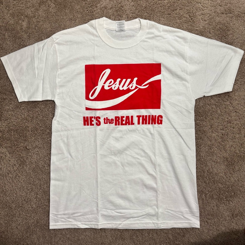 Vintage Y2K Jesus “HE’S the REAL THING” Graphic Tee - Jerzees Heavyweight - Lrg